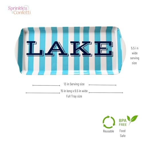 Sprinkles & Confetti Lake Melamine Serving Tray with Handles, Lake Blue Stripe Rectangular Platter - Shatter-Resistant, BPA-Free, Dishwasher Safe - Serving Tray for Charcuterie, Lake Days & BBQs - color: Blue Stripe