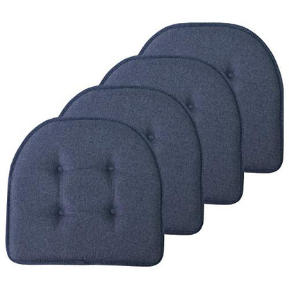Sweet Home Collection Chair Cushion Memory Foam Pads Tufted Slip Non Skid Rubber Back U-Shaped 17" x 16" Seat Cover, Denim Blue 4 Count - color: Denim Blue, size: 4 Pack, style: Foam Pads
