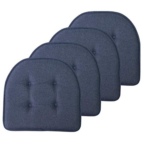 Sweet Home Collection Chair Cushion Memory Foam Pads Tufted Slip Non Skid Rubber Back U-Shaped 17" x 16" Seat Cover, Denim Blue 4 Count - color: Denim Blue, size: 4 Pack, style: Foam Pads