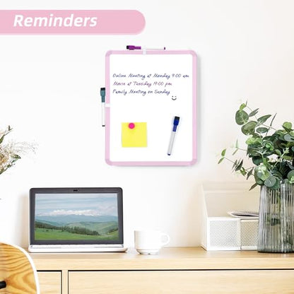 VUSIGN Small White Board Dry Erase, 14'' x 11'' Magnetic Dry Erase Board, Mini Whiteboard with Markers for Students, Fridge, Wall, Locker, Pink - color: G-pink 1 Pack