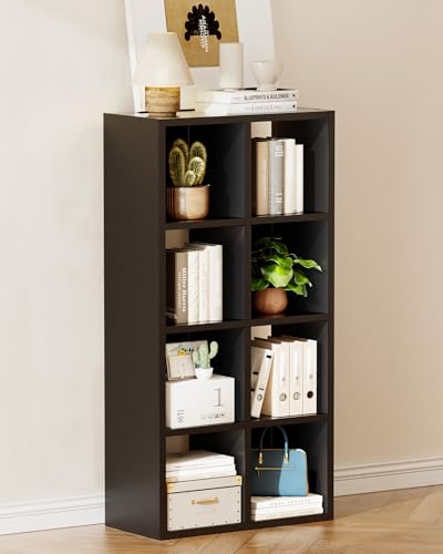 GTPLAYER 8-Cube Storage Organizer, Fits 11" Bins, Vertical or Horizontal Use, Opening Bookshelf, Partial Back Panels, Stackable Design Bookcase, for Living Room, Media Console, Hallway, Black - color: 8 Cube - Coral Black