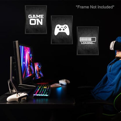 3 Pcs Black and White Gaming Wall Art Prints Boys Room Decor Game Room Decor Gamer Funny Wall Decor Paintings Posters for Office Home Bedroom Playroom Gifts for Men, Him, Son, Brother, Unframed