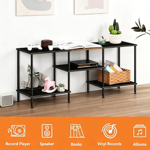 Black TV Stand for 50 inch TV Small Entertainment Center with Open Storage Shelves, Farmhouse TV Console Table for 50 43 40 32 inch TV - color: Black & Brown