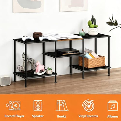 Black TV Stand for 50 inch TV Small Entertainment Center with Open Storage Shelves, Farmhouse TV Console Table for 50 43 40 32 inch TV - color: Black & Brown