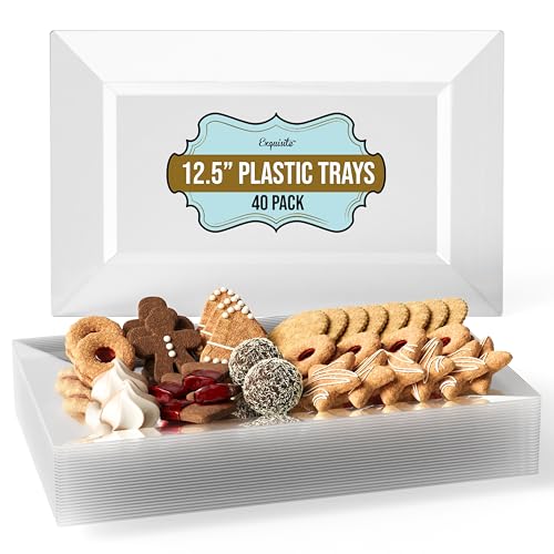 Exquisite Plastic Serving Trays for Party - 40 Pcs 12.75 Inch Clear Serving Platters, Plastic Trays for Food, Clear Tray, Food Tray Disposable Platters for Parties, Catering & Buffet - color: Clear, size: 12.75 Inches