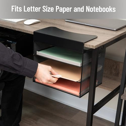 Mind Reader Slide-On Under Desk File Organizer, No Tools Required, Hanging Storage for Laptops, Folders, and Notebooks, Metal, Black - size: Horizontal