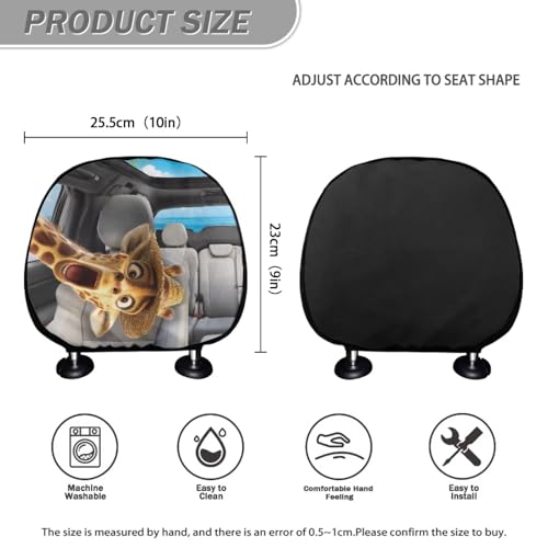 Funny Giraffe Car Seat Headrest Covers Set 2 Pack Stretchy Vehicle Seat Pillow Cover Womens Cute Interior Accessories Head Rest Cushion Pads Portable Dust Covers - color: Funny Giraffe