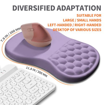 Ergonomic Joint Wrist Support Mouse Pad with Memory Foam Cushion Massage Bump, Carpal Tunnel Pain Relief Mousepad Slope Design for Wrist Rest, 11.8x7.9 in, Pale Purple - color: Pale Purple