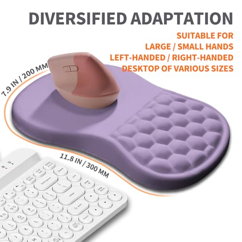 Ergonomic Joint Wrist Support Mouse Pad with Memory Foam Cushion Massage Bump, Carpal Tunnel Pain Relief Mousepad Slope Design for Wrist Rest, 11.8x7.9 in, Pale Purple - color: Pale Purple