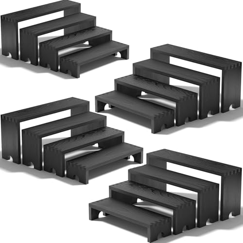 4 Set Black Wooden Tiered Riser Display Stands for Vendor Events,Stackable Wood Cupcake Stand,Farmhouse Decor Wood Dessert Table Display Set,Vendor Booth Display Items,Food Display Risers for Party - color: Black, size: 4 PACK