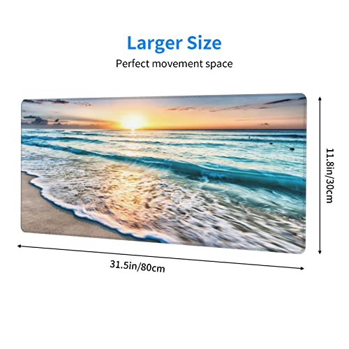 Large Mouse Pad Gaming Mousepad XL Sunrise Beach Wave Desk Mat Mouse Pad Long 31.5x11.8 in Extended Big Mousepad Waterproof Desk Pad with Non-Slip Base and Stitched Edges Computer Keyboard Mat - color: Sunrise Beach Wave
