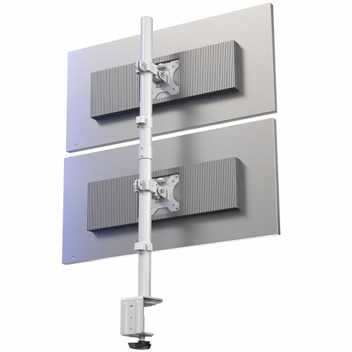 VIVO Dual Vertically Stacked LCD Monitor Desk Mount, Extra Tall Heavy Duty Adjustable Stand for 2 Ultrawide Screens up to 34 inches, 22 lbs Capacity, White, STAND-V002TW - color: White, size: Up to 34" screens