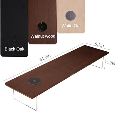 SUIBIAN Elegant Wood & Acrylic Monitor Stand with 15W Wireless Charging – 31.5" Large Desk Riser for Ergonomic View, Desktop Organizer, Laptop & PC | Modern Floating Design(Walnut Wood) - color: Walnut Wood