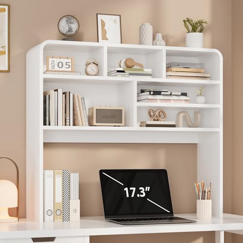 5-Tier Desk Shelf, 37.4''W Desktop Bookshelf for Computer Monitor, Desktop Organizer Shelf Storage Rack with 6 Cubbies, 5-Level Desk Hutch Display Rack for Home, Office, Dorm, Vanity, White - color: White, size: 37.4"W