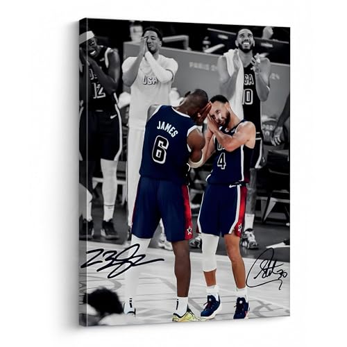 NBA Canvas Wall Art Decor - LeBron James and Stephen Curry Team USA Basketball Print, Iconic Sleep Celebration Poster, Sports Wall Art for Game Room, Office, Gift for Basketball Fans 16x20 - color: LeBron James 02, size: 16"L x 20"W