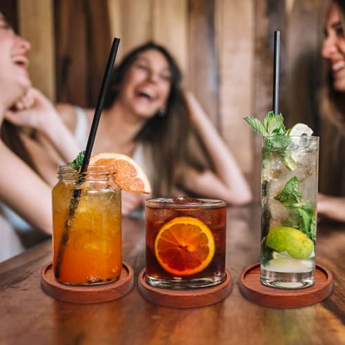 Mckanti Wooden Coasters Set of 6 with Holder, Acacia Wood Drink Coasters for Farmhouse, Patio, Bar Decoration - style: Set of 6