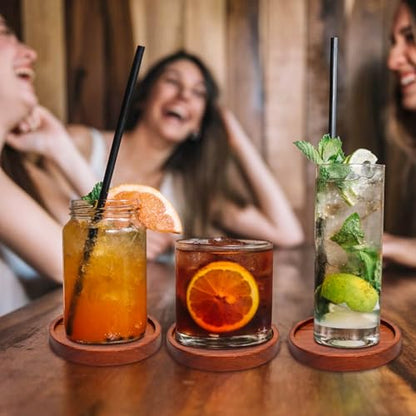 Mckanti Wooden Coasters Set of 6 with Holder, Acacia Wood Drink Coasters for Farmhouse, Patio, Bar Decoration - style: Set of 6