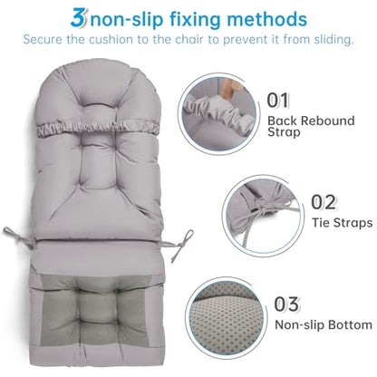 Adirondack Chair Cushion Tufted Waterproof Outdoor Rocking Chair Cushions with Ties Anti-Slip High Back Patio Chair Cushions for Patio Furniture Cushions - color: Gray