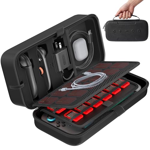 OIVO Carrying Case Compatible with 2025 Nintendo Switch, Portable Switch 2 Travel Carry Case Fit for Joy-Con 2 & Adapter, Hard Shell Protective Pouch Bag with 24 Game Slots, Systems Sega Games, Black - color: Black, size: 2025 inches