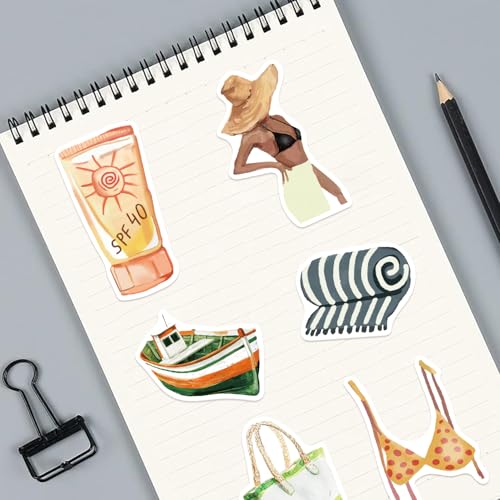 VSCO Beach Stickers for Teens & Adults, 50Pcs Ocean Stickers for Scrapbooking Water Bottles Laptop Notebook, Cute Waterproof Tropical Vinyl Decal for Girls Boys Bulk - style: Beach
