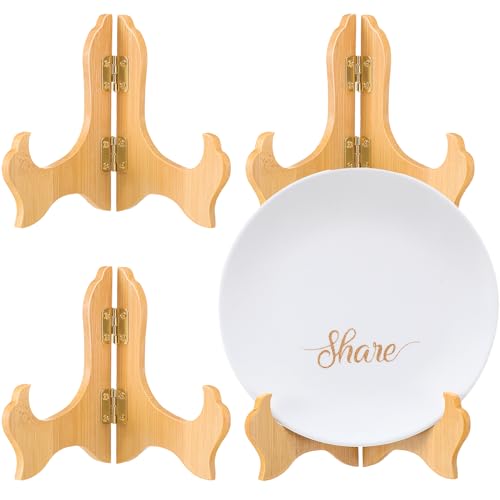 Tatuo 4 Packs 4 Inch Wooden Display Stand Decorative Plate Stands for Display Picture Frame Holder Easels(Wood) - color: Wood, size: 4 Inch