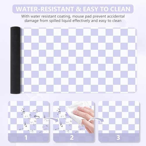 iCasso Desk Pad Mat, Desk Matt for Desktop, Cute XXL Large Mouse Pad, Anti-Slip Big Mousepad with Stitched Edges, Keyboard Pad Mouse Mat for Computer (Purple Checkered) - color: Purple Checkered