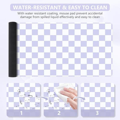 iCasso Desk Pad Mat, Desk Matt for Desktop, Cute XXL Large Mouse Pad, Anti-Slip Big Mousepad with Stitched Edges, Keyboard Pad Mouse Mat for Computer (Purple Checkered) - color: Purple Checkered