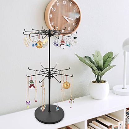 Polmart Heavy Duty Dual Heights (Stand & Tiers) Adjustable Countertop Spinner Display Stand (Black, 2-Tier) - color: Black