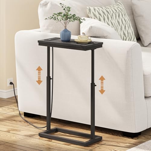 TUTOTAK End Table with Charging Station, Side Table, Tall Couch Table, Sofa Table, Living Room, Bedroom,Black TB01BK084 - color: Black, size: 1 Pack, style: With Plug