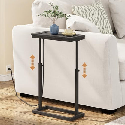 TUTOTAK End Table with Charging Station, Side Table, Tall Couch Table, Sofa Table, Living Room, Bedroom,Black TB01BK084 - color: Black, size: 1 Pack, style: With Plug