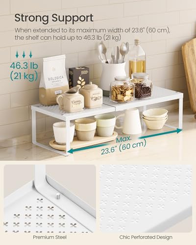 SONGMICS Spice Rack, Expandable Kitchen Countertop Shelf, Small Cupboard Organizer, Metal, Space-Saving Tabletop Shelf, Matte White UKCS007W01 - color: Matte White, size: Set of 1