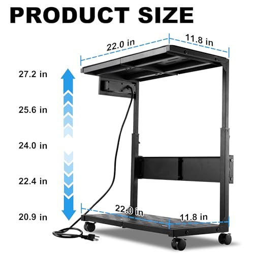 Aquzee PC Stand, Adjustable Computer Tower Stand on Wheels, Heavy Duty Metal Computer Case Cart with Power Strip, Under Desk Rolling PC Holder for Floor Carpet, Gaming Home Office Bedroom, Black