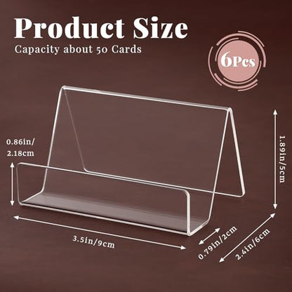 6 Pcs Acrylic Business Card Holder for Desk, Desktop Business Card Stand, Clear Name Cards Display Holder for Exhibition Accessories Home Office, Capacity: 50 Cards - color: Transparent-6pcs