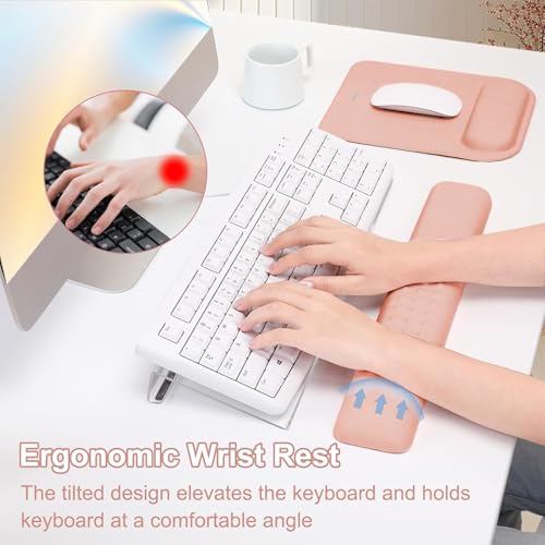 MOSISO Computer Keyboard Stand&Wrist Rest Support for Keyboard &Mouse Pad Set, Ergonomic Massage Wrist Rest Set, Easy Typing Working Acrylic Clear Stand for Office Home, Mocha - color: Mocha