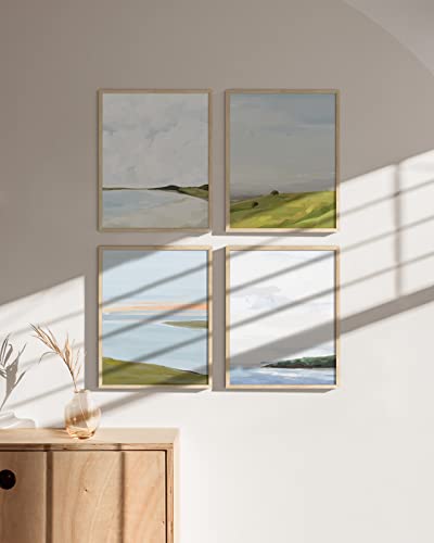 HAUS AND HUES Landscape Wall Art - Set of 4 Nature Poster, Oil Painting Art, Scenic Wall Poster, Country Side Wall Art, Farmhouse Wall Prints, Mountain Wall Art (Beige Frame, 16x20) - color: Oil Painting, size: 16x20, style: Beige Framed