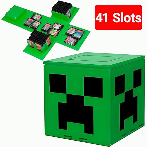QUBAMG Switch Game Holder Compatible with Nintendo Switch 2 & Switch & Oled & Lite Cartridges, 41 Slots Foldable Square Switch 2 Game Card Case Storage Cube Box Organizer, Fun Gift for Gamers, Green - color: Green World