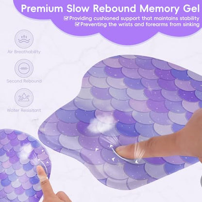 Mouse Pad with Wrist Rest Ergonomic Mouse Pad with Comfortable M-Shape Pain Relief Wrist Support Non-Slip PU Base Mousepad for Laptop, Office & Home (Purple Mermaid) - color: Purple Mermaid