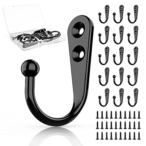 ZAYBOD 15 Pack Black Wall Hooks, Premium Zinc Alloy Coat Hook | Modern style, moisture-resistant finish. For entryway, bathroom, kitchen, keys, hats, towels, bags - color: 15PCS + Single Hook