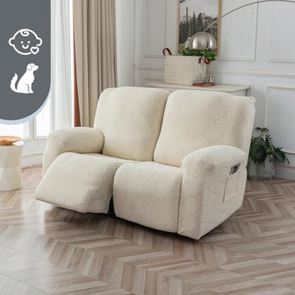 100% Waterproof Recliner Loveseat Cover, 2 Pieces Stretch Recliner Sofa Slipcovers Washable Couch Cover Furniture Covers for Pets, Dogs, Kids (Beige, 2 Seater) - color: Beige, size: 48"-62" 2 Seater