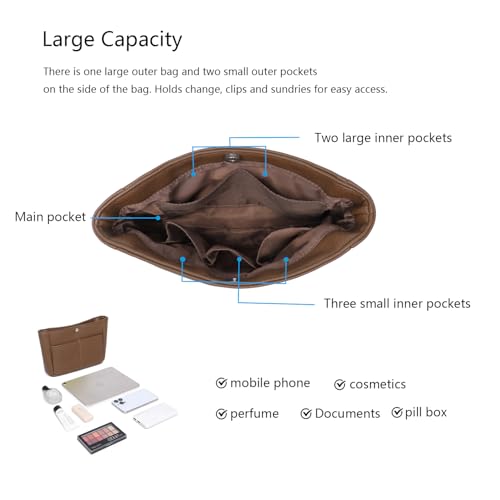 YONEBN waterproof Storage Bag Lightweight Large Capacity nylon Bag Inner Bag Handbag Organizer - color: Pu/Toffee Brown