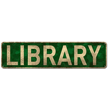 Library Metal Street Sign, Book Lovers, Bookworm, Reading, She Shack (4" x 16") - color: Library
