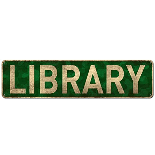 Library Metal Street Sign, Book Lovers, Bookworm, Reading, She Shack (4" x 16") - color: Library