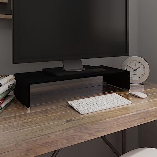 vidaXL Modern TV Stand/Monitor Riser, Tempered Glass Construction, Streamlined Black, Ideal for Television, Laptop, DVD Player - Easy to Clean, 23.6"x9.8"x4.3", Strength and Safety Borg