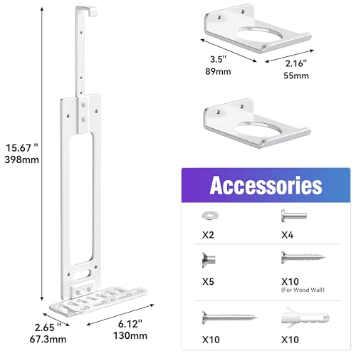 Wall Mount for PS5 with 2 Controller Holders, Sturdy Metal Console Holder Compatible with PlayStation 5, PS5 Slim, PS5 Pro Disc & Digital Editions, White