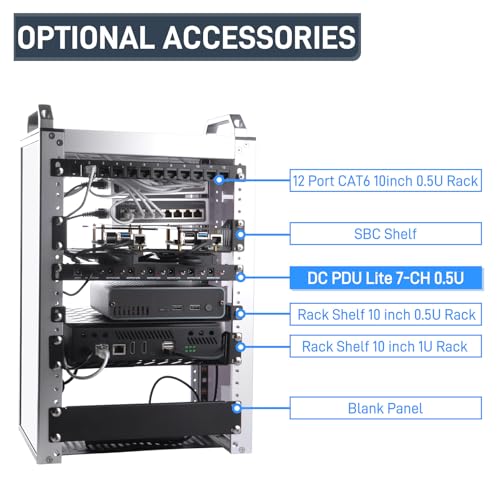 GeeekPi 10 inch Rack PDU, DC PDU Lite 7-CH 0.5U Rack-Mount Power Distribution Unit for DeskPi Rackmate T1/T0/T2/T0 Plus/T1 Plus/TL1/10 Inch Server Cabinet, 7 Outlets, w/3PCS 25cm DC5521 Cables