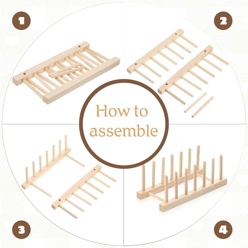 SHENLIU 8 Pcs Bamboo Wooden Plate Rack, 6 Slots Plate Organizer Dish Drying Rack Stand Drainer for for Kitchen Pot Lid Bowl Cup Book Cutting Boards