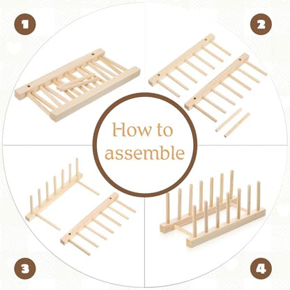 SHENLIU 8 Pcs Bamboo Wooden Plate Rack, 6 Slots Plate Organizer Dish Drying Rack Stand Drainer for for Kitchen Pot Lid Bowl Cup Book Cutting Boards