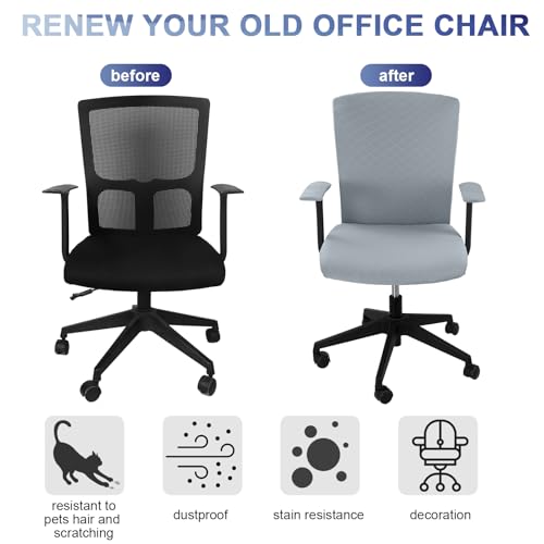 Tallew 4 Pcs Office Chair Covers Set Computer Universal Protective Stretchable Chair Seat Covers Desk Armrest Slipcovers Pads Office Cushion Backrest for Rotating(Quilted Silver Gray) - color: Quilted Silver Gray