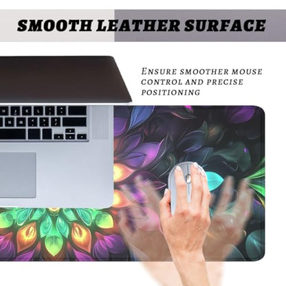 Mandala Art Gaming Mouse Pad Colorful Psychedelic Abstract Boho Large Desk Mat Waterproof Stitched Edges Rubber Base Non-Slip Deskmap Computer Keyboard Mat 31.5 x 11.8 Desk Home Office Gaming - color: Mandala Art, size: 31.5" x 11.8"