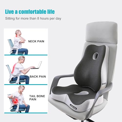 X Large Memory Foam Seat Cushion & Lumbar Support Pillow, Sciatica & Tailbone Pressure Relief Coccyx Cushion for Office Chair, Car, Wheelchair, Home - color: Color Blocking